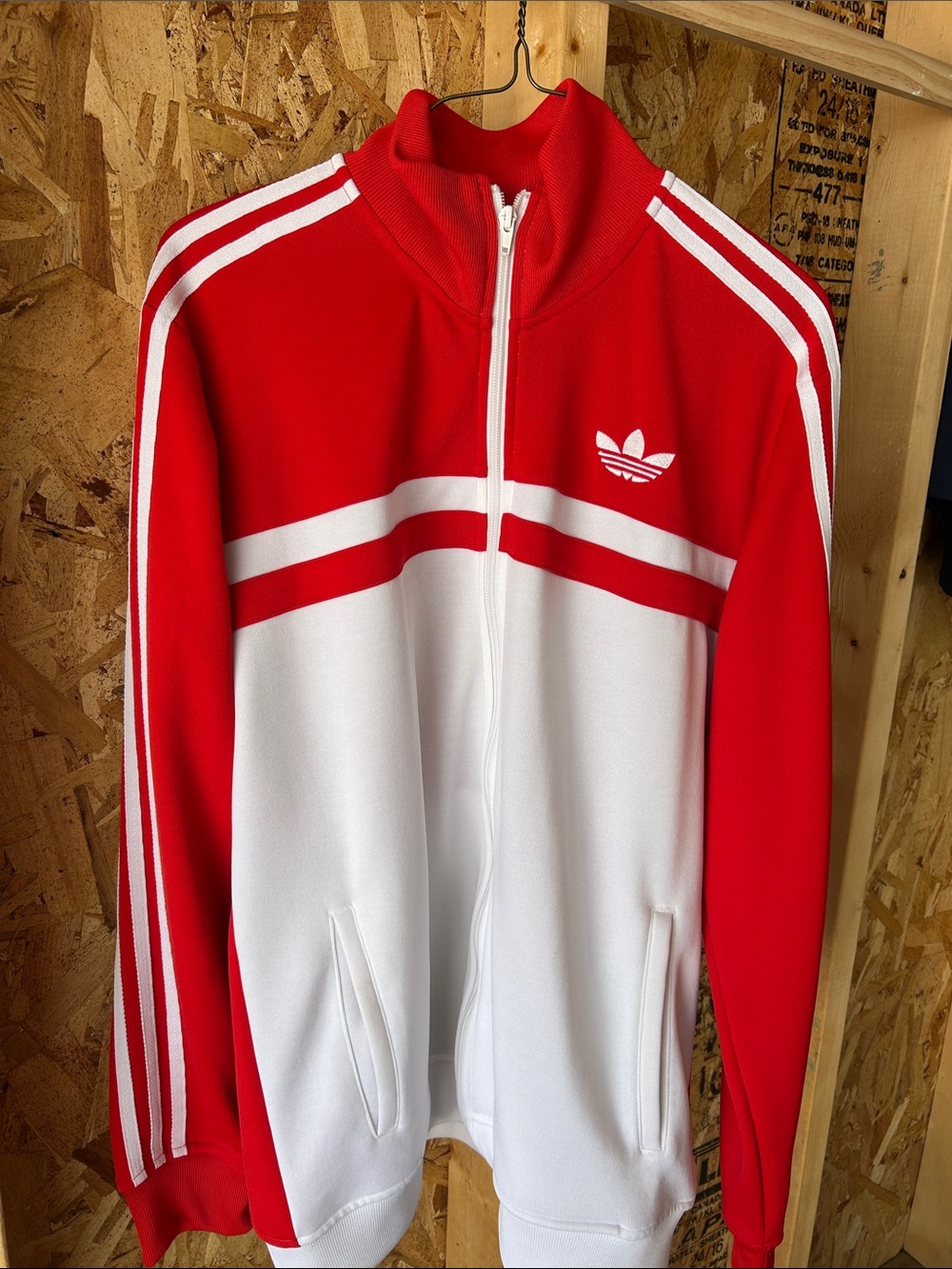 adidas Red and White Retro Trefoil Track Jacket
